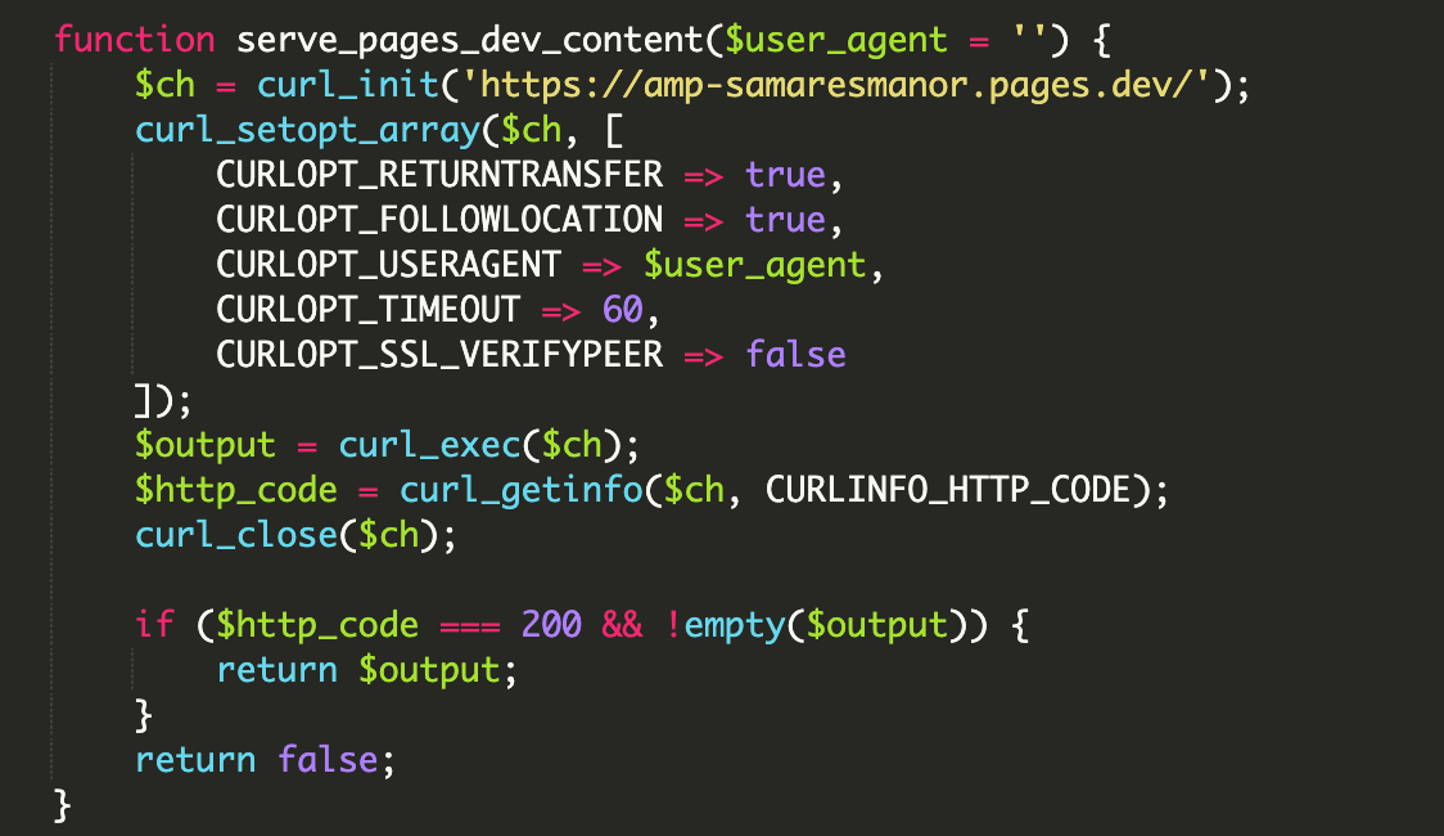 Screenshot showing remote payload fetched via cURL from an external pages.dev domain