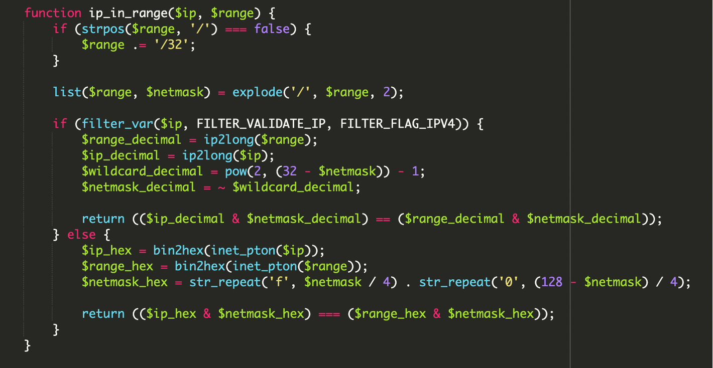 Illustration af bitwise IP range validation i malware