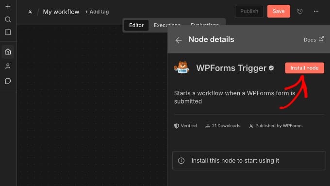 Namestitev WPForms node-a v n8n