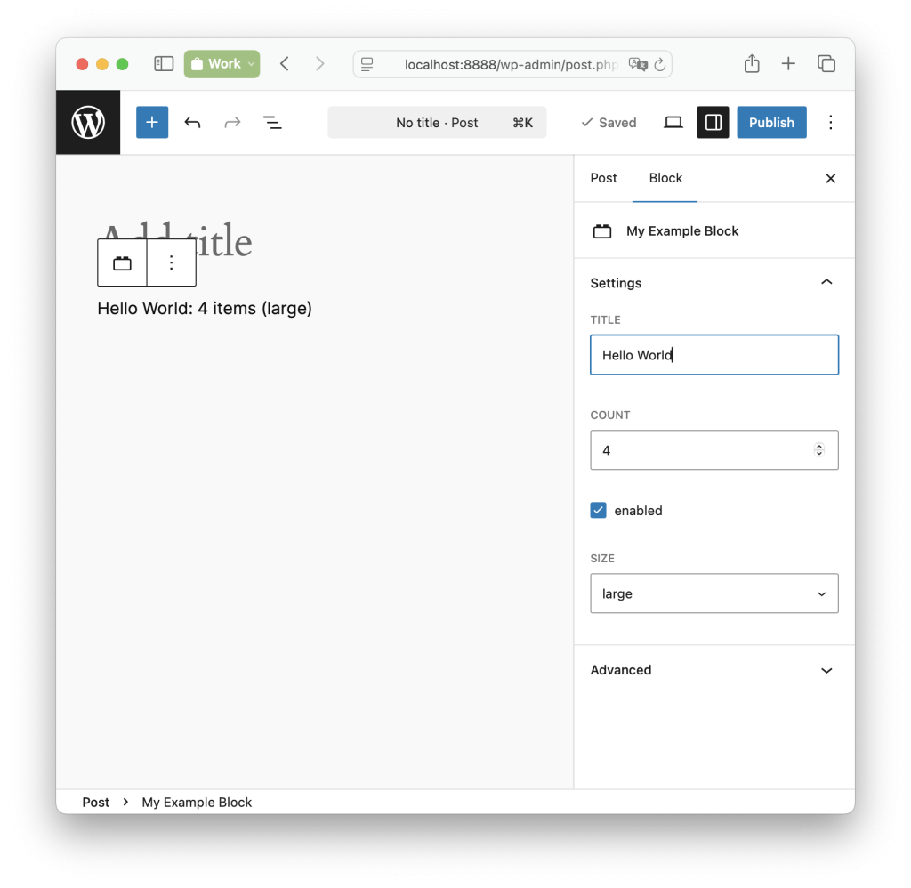 Automatikusan generált blokk-beállítások az Inspector Controls oldalsávban PHP-only blokkhoz