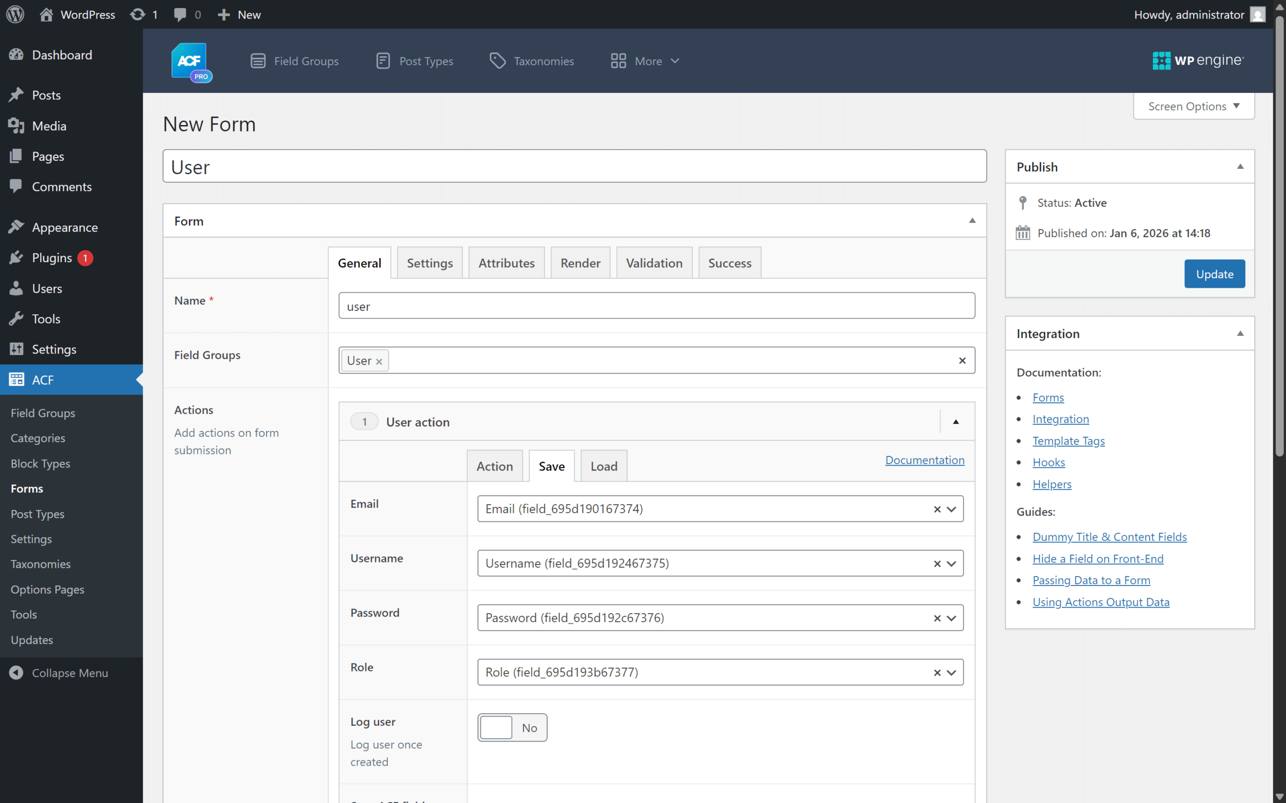ACF Extended: Formular mit Create-user-Action und Feld-Mapping