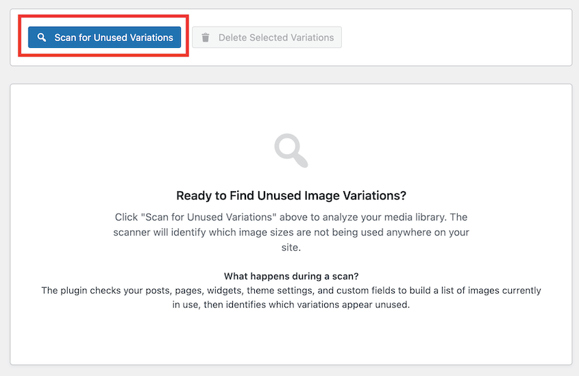 Scan-overzicht van WP Media Cleanup dat mediabestanden analyseert