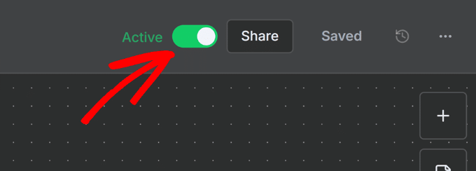 Toggle para colocar o workflow do n8n como Active